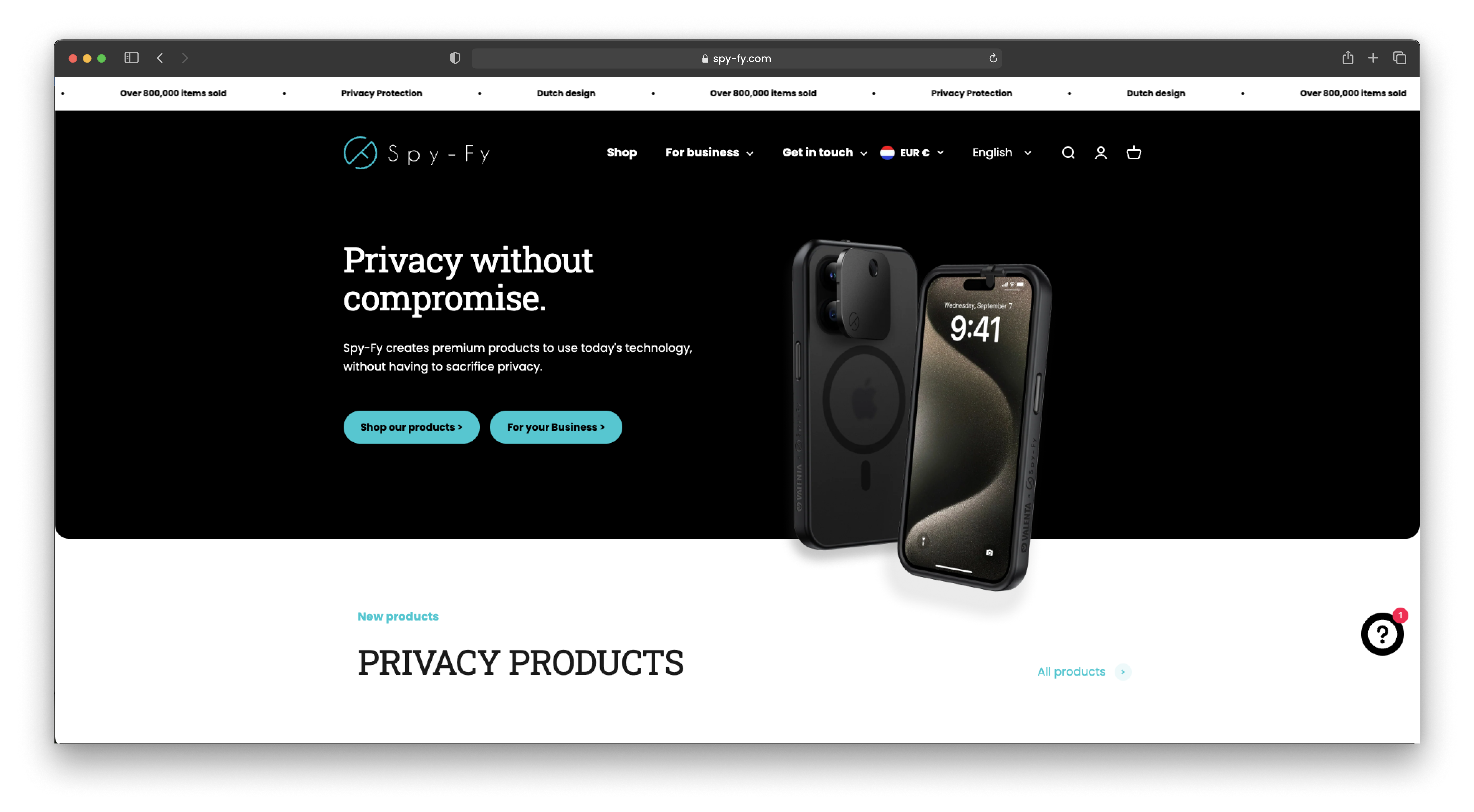 Screenshot van Spy-Fy, privacy-tech merk